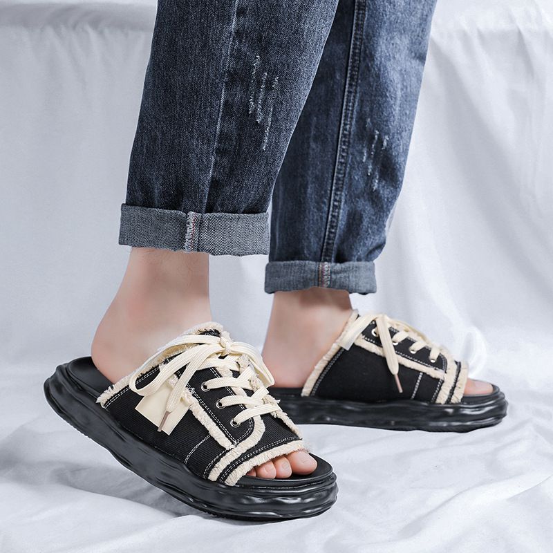 Kvast-hjemmesko til mænd, sommer- og udendørstøj, trendy mærke-klipklappere, alsidige højdeforøgende sandaler i skridsikre designs_voghion.com