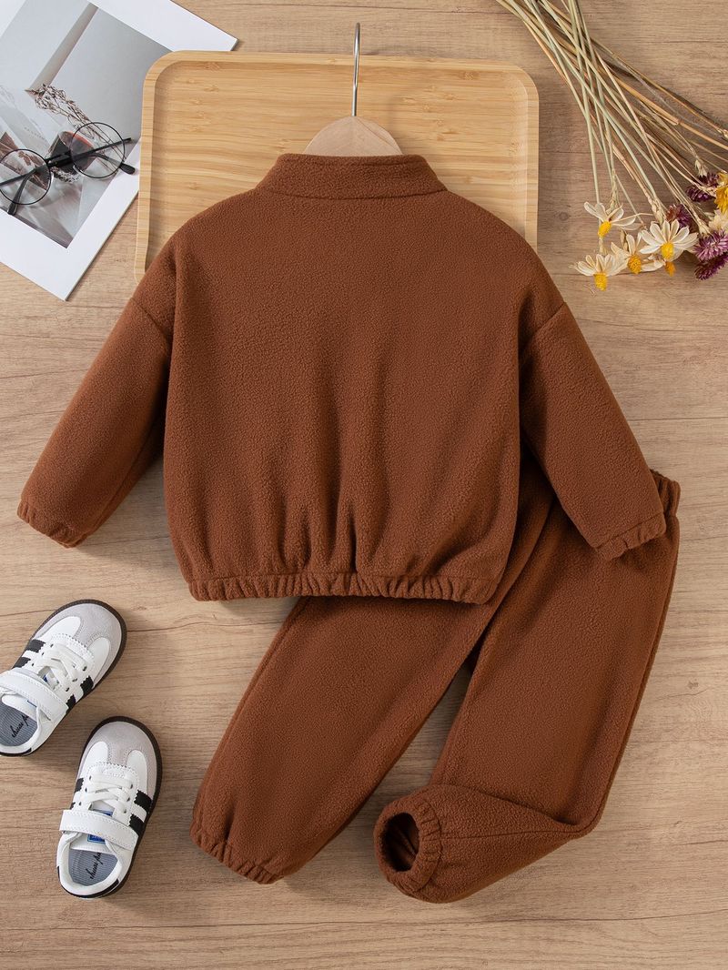Tuta in pile per mamma e bambini - Felpa con cappuccio e pantaloni con mezza zip, 2 pezzi, per 1-7 anni (80-130 cm) - Morbido pile a forma di orsetto, per inverno, autunno e primavera_voghion.com