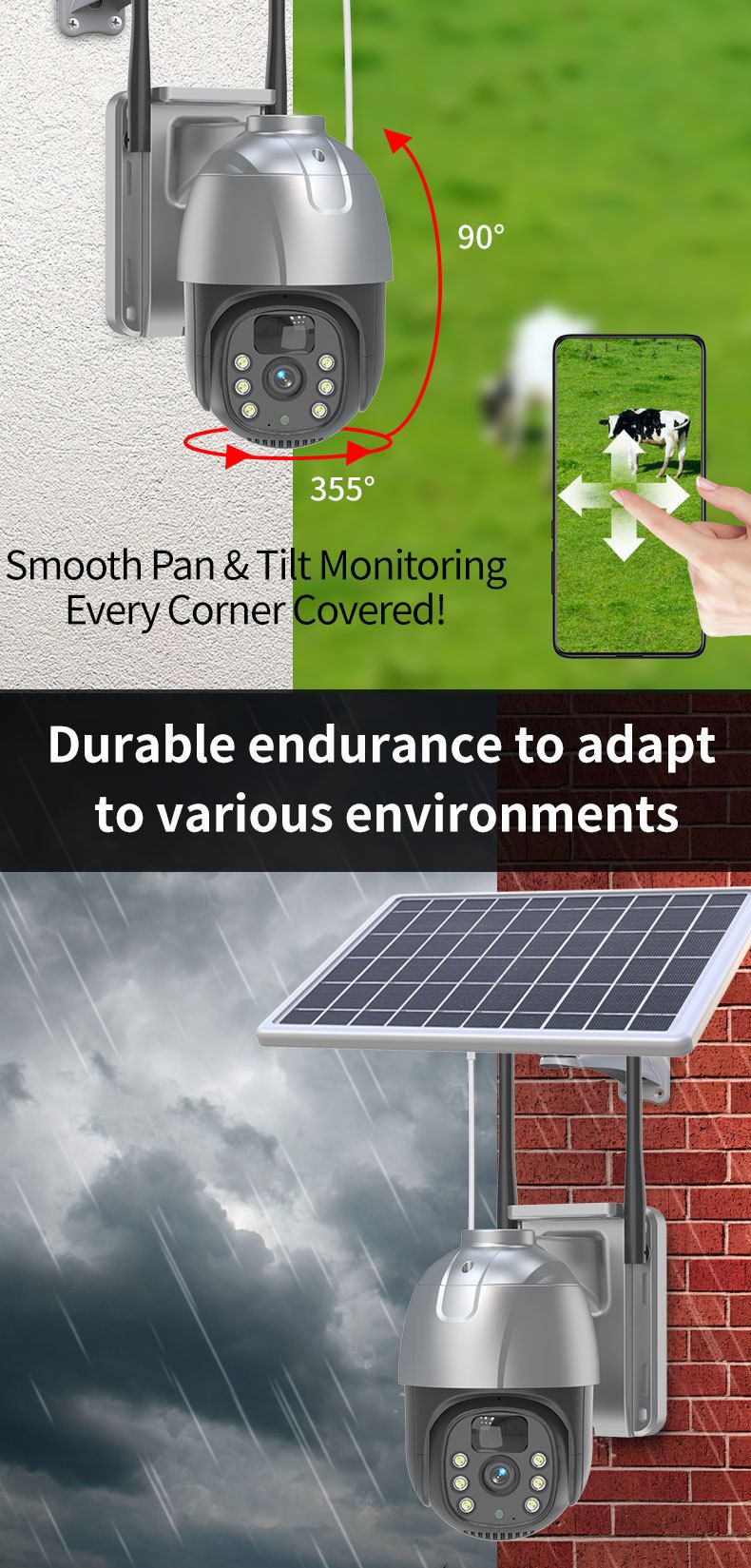 Pametna kućna elektronika Vodootporna solarna kamera Kamera bez potrebe za uključivanjem Noćni vid Dalekozor Kamera Vanjsko solarno praćenje_voghion.com