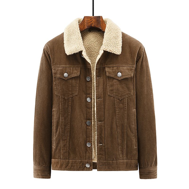Lammefleecejakke for menn, høst og vinter, tykk frakk med ekstra fleece, kordfløyelsarbeidstøy, ullkragejakke,_voghion.com