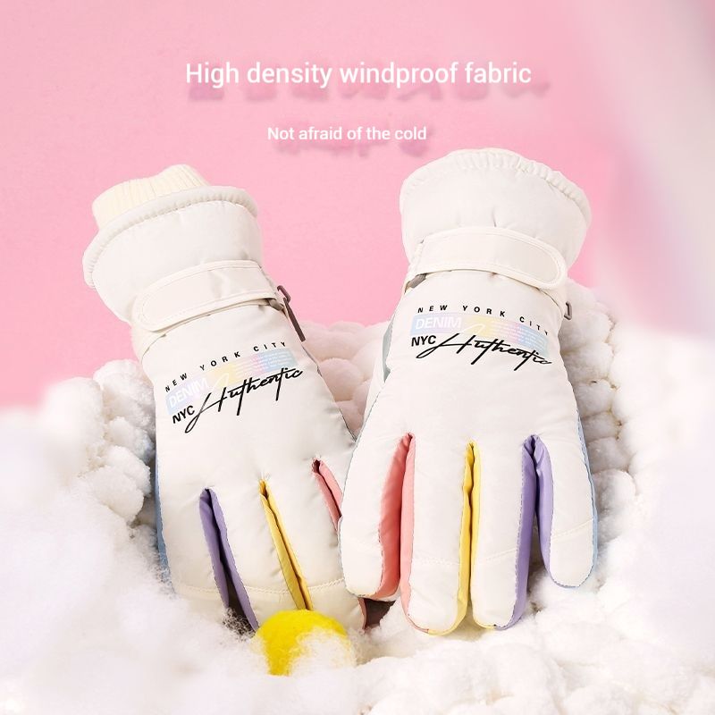 Gants de ski pour femme, hiver 2023, en coton épais et chaud, résistants au froid, pour jouer avec la neige, hydrofuges, écran tactile._voghion.com