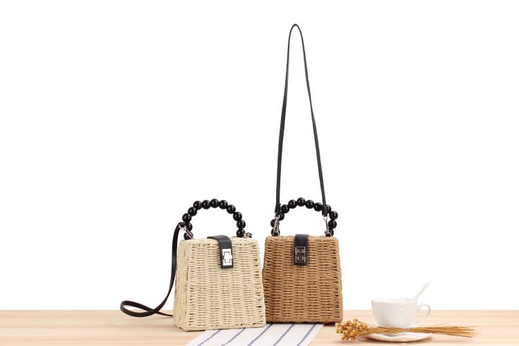 Borsa da spiaggia in stile pastorale con tracolla singola in paglia da donna_voghion.com
