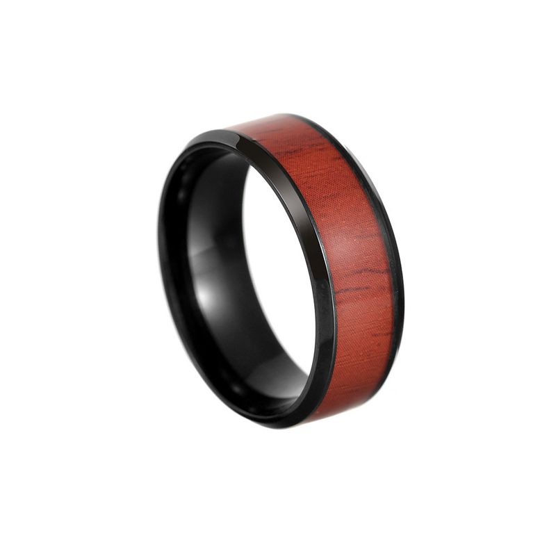 Anello da uomo in acciaio al titanio placcato nero da 8 mm con grana di sequoia_voghion.com