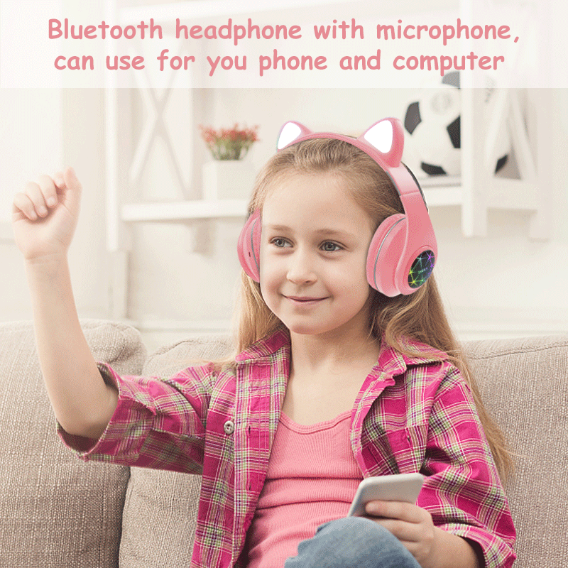 Kabellose Kopfhörer mit Katzenohren, Stereo-Bluetooth-Kopfhörer mit Mikrofon, Kinder- und Gaming-Headset_voghion.com