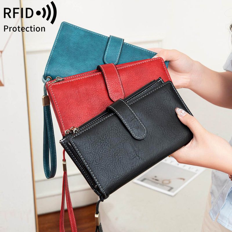 New RFID 702025 Off Long Multifunctional Women Wallet Solid Color Portable Clutch_voghion.com