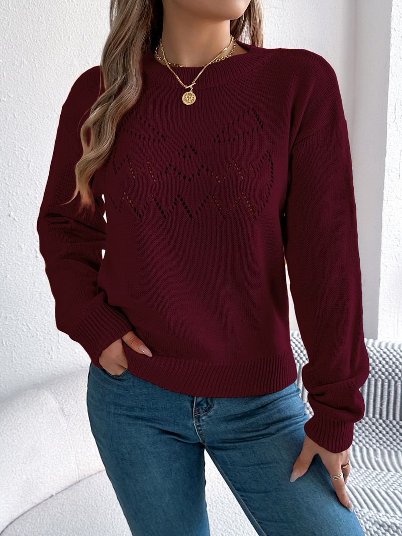 2025 Solid Color Hollow Lantern Long Sleeve Pullover Sweater Halloween Women's Clothing_voghion.com