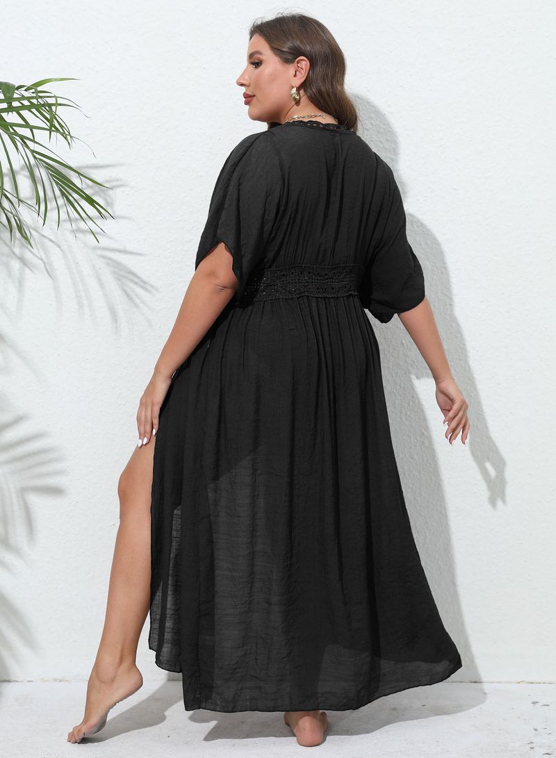 Damenmantel große Größe Damenbekleidung Spitze Spleißen Strand Bikini Oberbekleidung Riemen Sonnenschutz Strickjacke_voghion.com