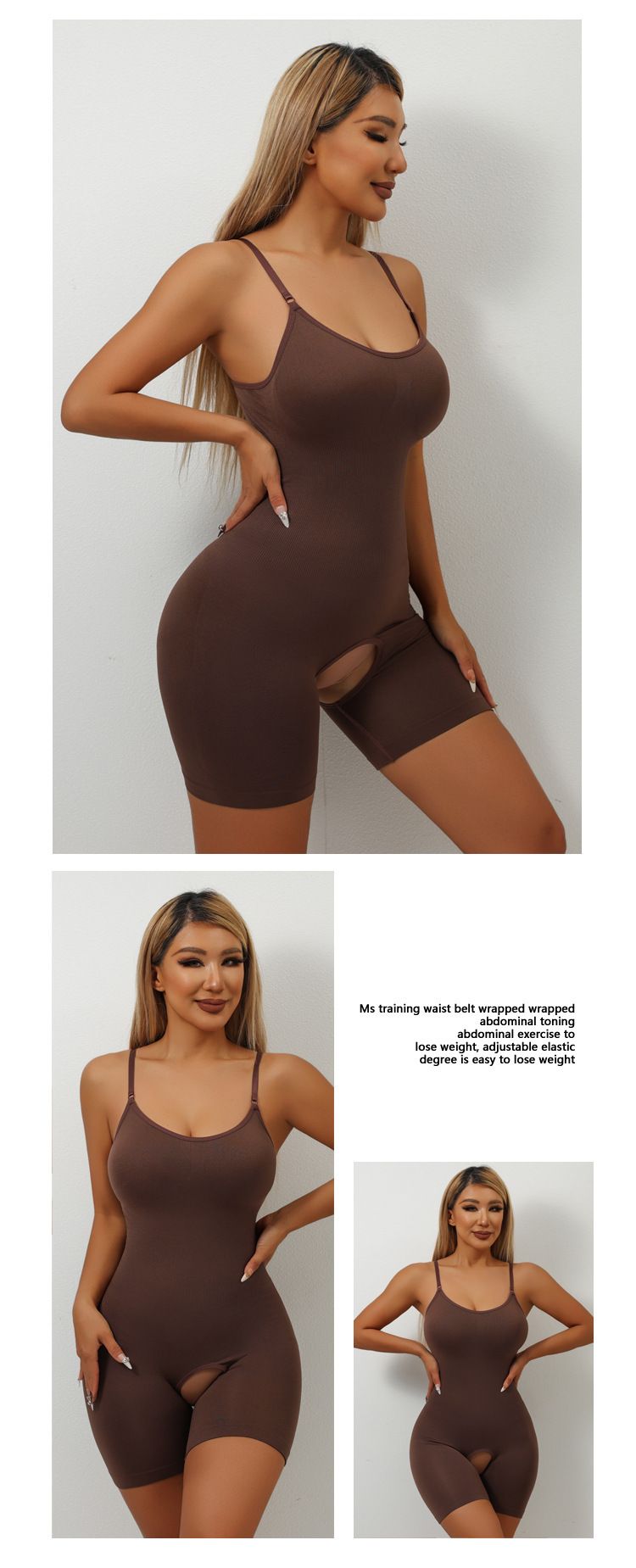 Suspenders, Gathered Boxer Bottoms, Hollow Bottom Crotch, Body Shaping One Piece Underwear, Large Size Tummy Lifting And Hip Lifting Underwear_voghion.com