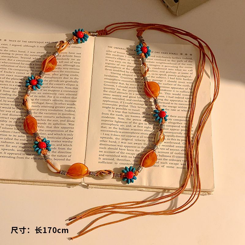 Ceinture en perles de bois et résine, tissée à la main, chaîne ronde géométrique, style ethnique, accessoire de taille_voghion.com