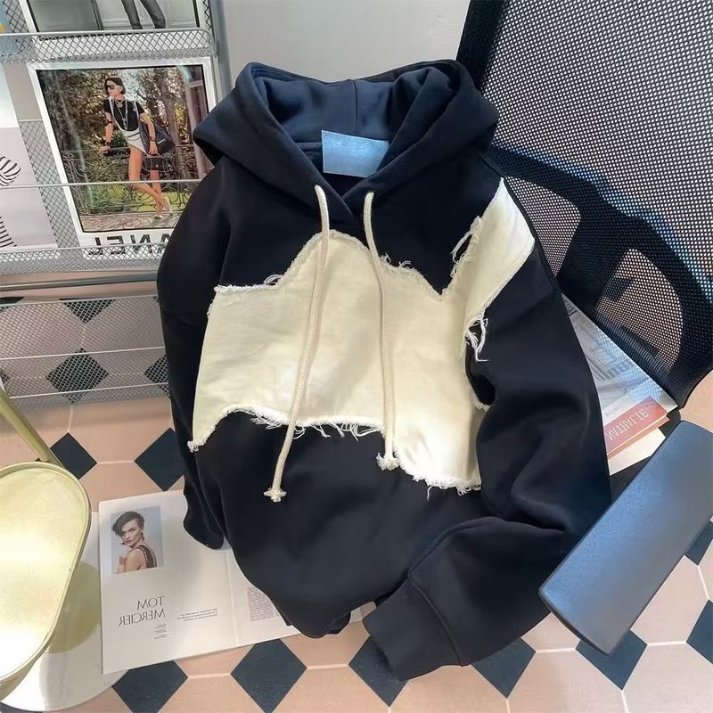 Felpa con cappuccio e fodera in pile, manica lunga, color block, patchwork, stile autunno-inverno, da uomo, National Trend_voghion.com