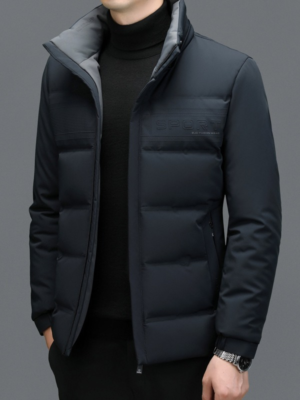 Kurze, verdickte, große Daunenjacke für Wintermänner, junge Männer können den Hut ausziehen, weiße Entendaunen, lockerer, warmer Mantel_voghion.com