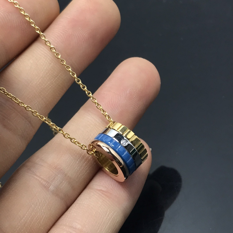 Designer Couple High Luxury Four Ring Colored Single Diamond Roman Numeral Time Running Necklace V Gold Rotating Ceramic Necklace_voghion.com