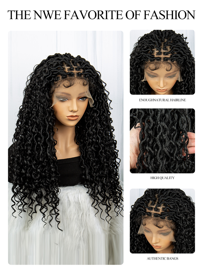 New 9*6 lace front braid head with wig 200% density Long braid mixed wave shape chemical fiber wig head cover_voghion.com