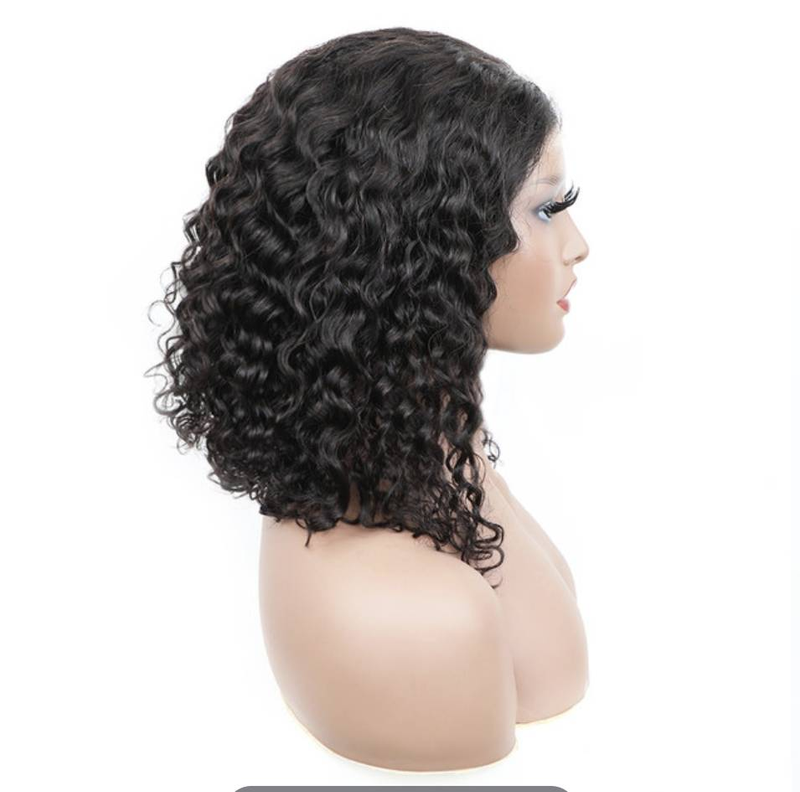 Peluca corta rizada Bob 13x4 con ondas profundas, peluca de cabello humano con frente de encaje transparente, pelucas con cierre de encaje Remy en T para mujeres_voghion.com