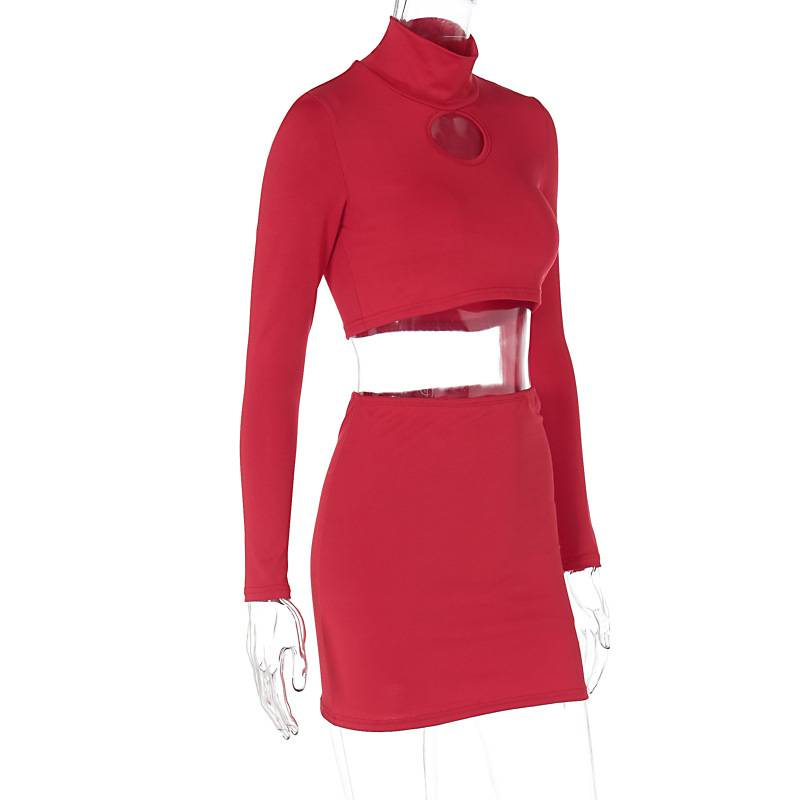 Nova moda outono feminina manga longa camiseta skinny e mini saia sexy conjunto feminino roupas casuais conjuntos de saias simples_voghion.com