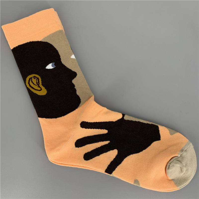 BONNE MAISON Calzini alla moda e divertenti con pittura a olio, stile artistico, colore, felice, medio, alto, in cotone di vitello_voghion.com