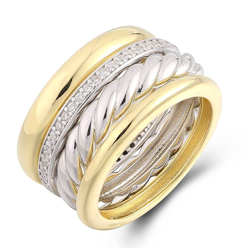 Bague double couche creuse style hip-hop à la mode, tissée en croix avec plusieurs rangées de diamètre_voghion.com