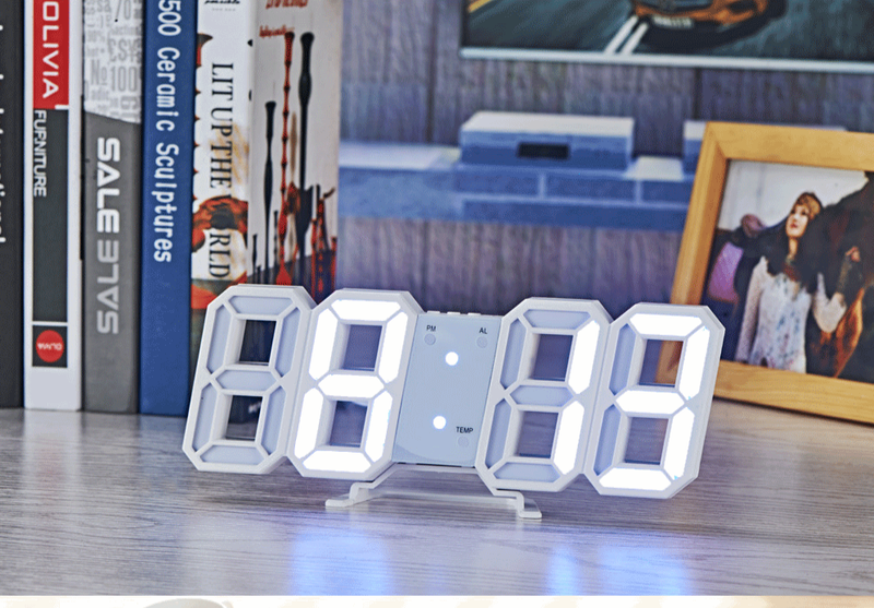 Relógio despertador criativo estéreo 3D LED inteligente relógio eletrônico de plástico para quarto relógio de parede para sala de estar_voghion.com