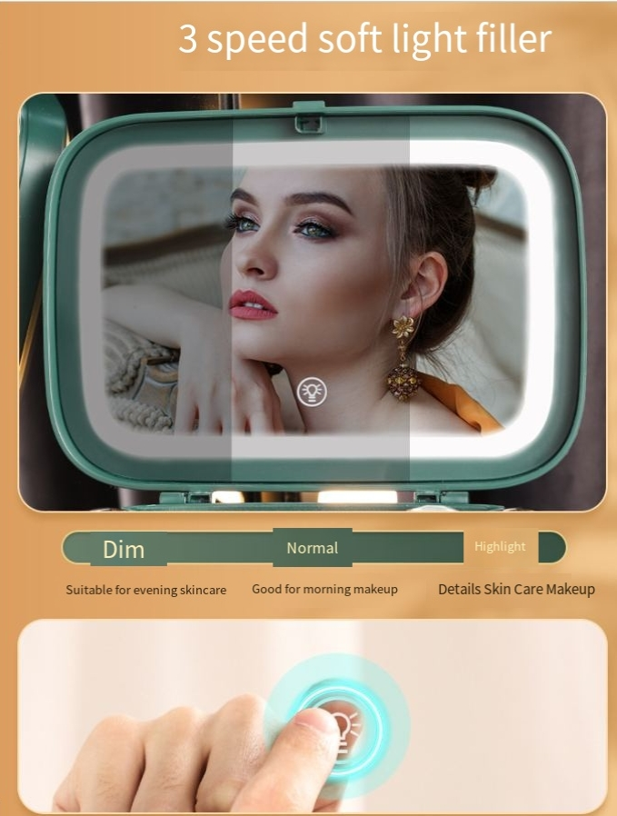 Cosmetic Storage Box Super Hot Large Capacity Portable Skin Care Box With Mirror Makeup King Gold_voghion.com