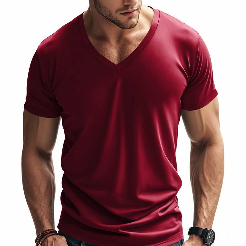 Trendiges, schnelltrocknendes, atmungsaktives, lässiges, sportliches und individuelles T-Shirt mit V-Ausschnitt für Herren im Frühling und Sommer_voghion.com