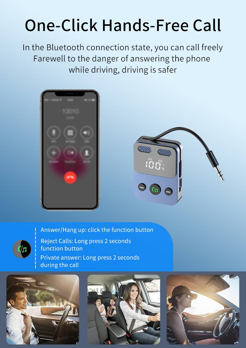 Ricevitore Bluetooth 5.3 BR17 - Adattatore doppio microfono per auto, altoparlante, auricolare - Batteria a lunga durata, ricarica rapida, modalità TX,_voghion.com