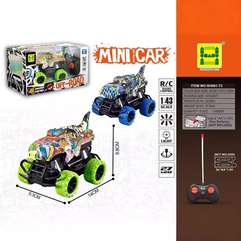 Mutter & Kinder 4WD RC-Auto mit LED-Leuchten, Offroad-Fernsteuerungsspielzeug für Kinder – Dinosaurier- und Monstertruck-Modelle (Grün/Rot/Blau/Gelb/Weiß)_voghion.com