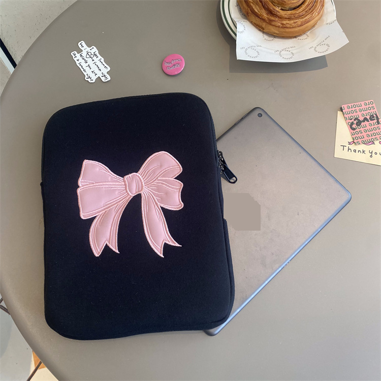 Ins Tablet Storage Bag Simple Cute Embroidered Bow 11/13/15 Inch Notebook Bag_voghion.com