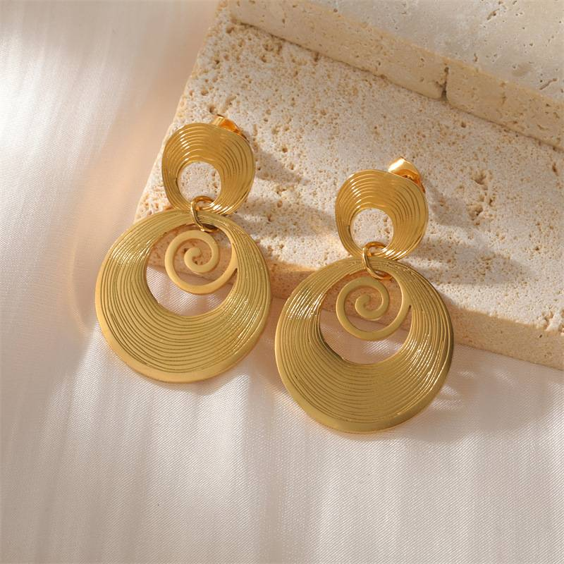 Orecchini a cerchio geometrici di lusso per donna – Orecchini a bottone in acciaio inossidabile placcato oro 18 carati con texture a forma di pane – Gioielli minimalisti ed eleganti_voghion.com