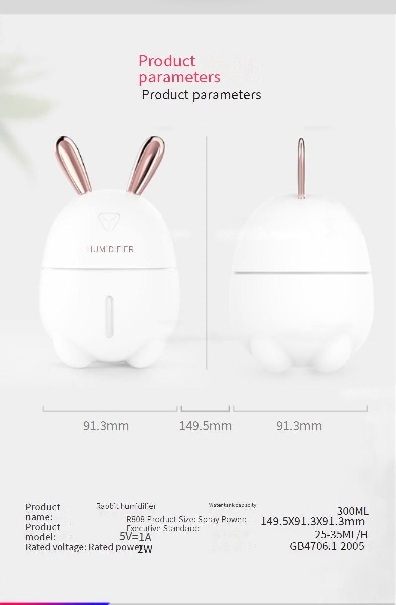Mini umidificatore USB con luce notturna colorata, grazioso design a forma di animale per casa e auto, funzionamento ultra silenzioso, diverse opzioni di colore._voghion.com
