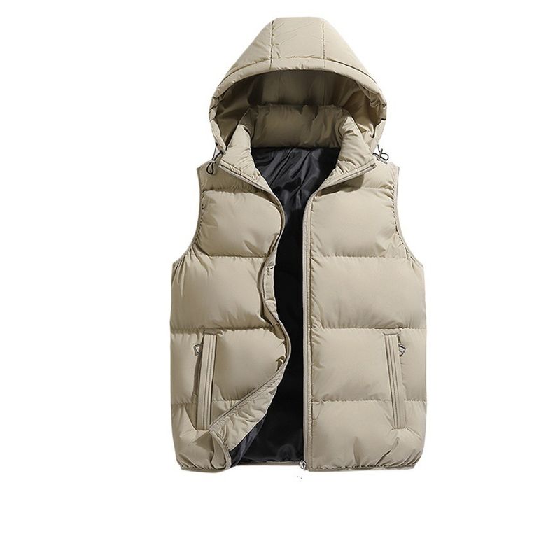 Gilet con cappuccio foderato in pile da uomo, gilet imbottito con cerniera caldo invernale, capo casual e da esterno aderente (nero/grigio/rosso/verde/kaki/blu navy)_voghion.com