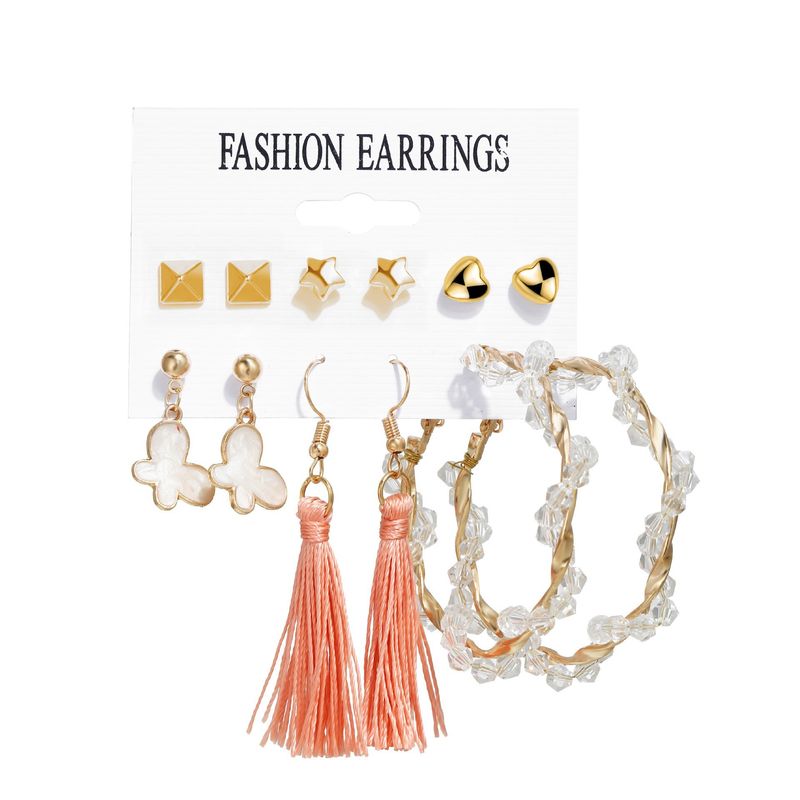 Earrings Exaggerated C Shaped Temperament Pearl Pendant Earrings Triangular Metal 9 Pieces_voghion.com