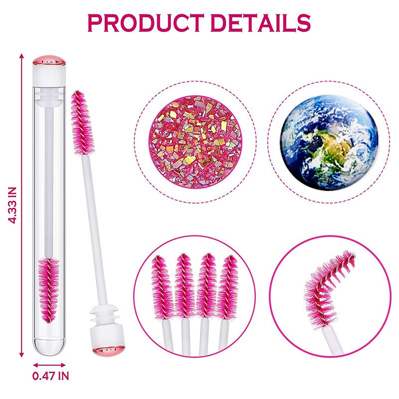 50pcs Reusable Eyelash Brush Tube Disposable Eyelash Wands Eyebrow Brush Replaceable Dust-proof Sparkling Broken Diamond Bottom_voghion.com