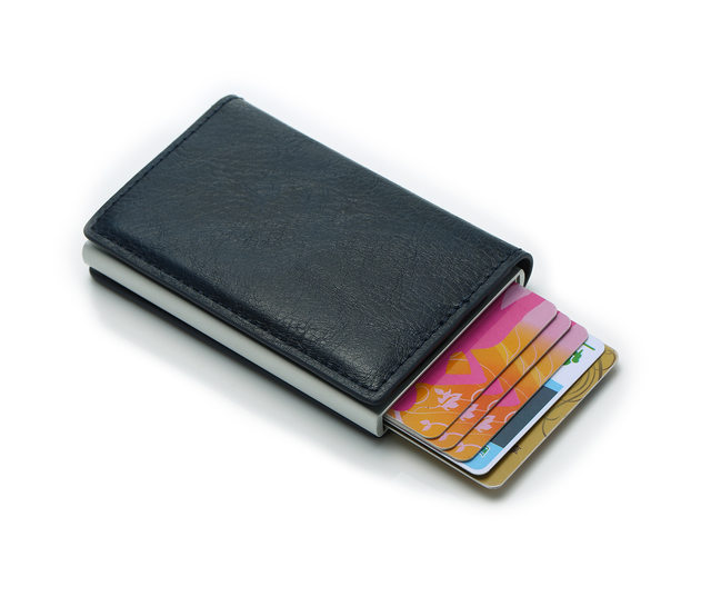 Nuevo Mini tarjetero para hombre, billeteras de fibra de carbono Rfid de cuero negro, Mini billetera delgada, monedero pequeño, monederos para hombre_voghion.com
