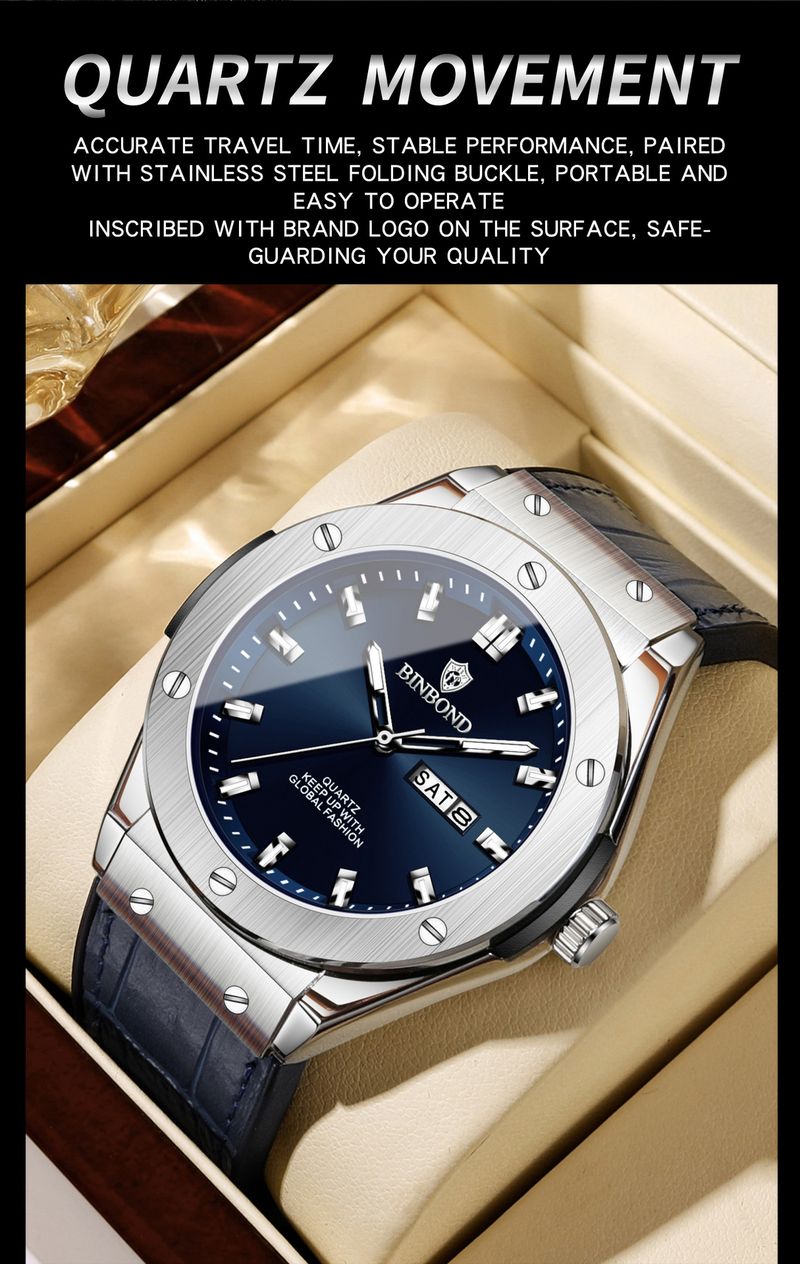 Orologio elegante da uomo in acciaio inossidabile e pelle - Cronografo al quarzo sottile con datario, lancette luminose e resistenza all'acqua fino a 30 m. Orologio al quarzo per il tempo libero_voghion.com