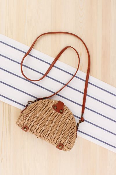 New Small Fresh Crossbody Woven Bag Beach Bag Forest Series Semi-circular Grass Woven Bag Vacation Photography Women's Bag_voghion.com