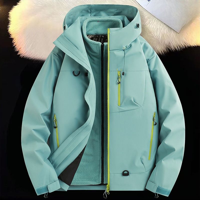 Veste d'extérieur trois-en-un populaire pour hommes et femmes, coupe-vent et chaude en velours pour le printemps, l'automne et l'hiver_voghion.com