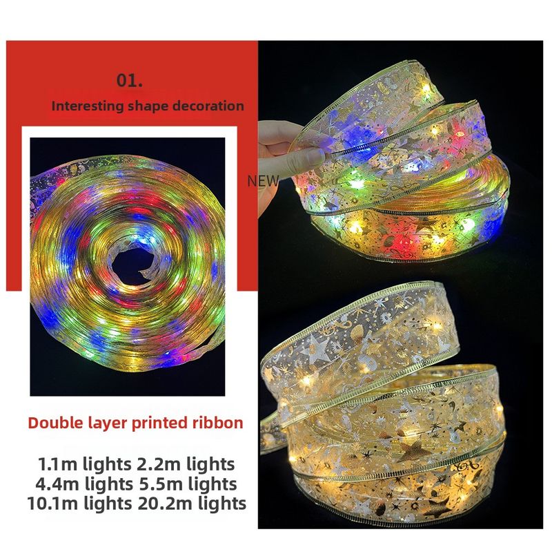 LED String Lights Supplies Christmas Tree Decoration Pendant Gift Gold Stamping Double Layer Ribbon_voghion.com