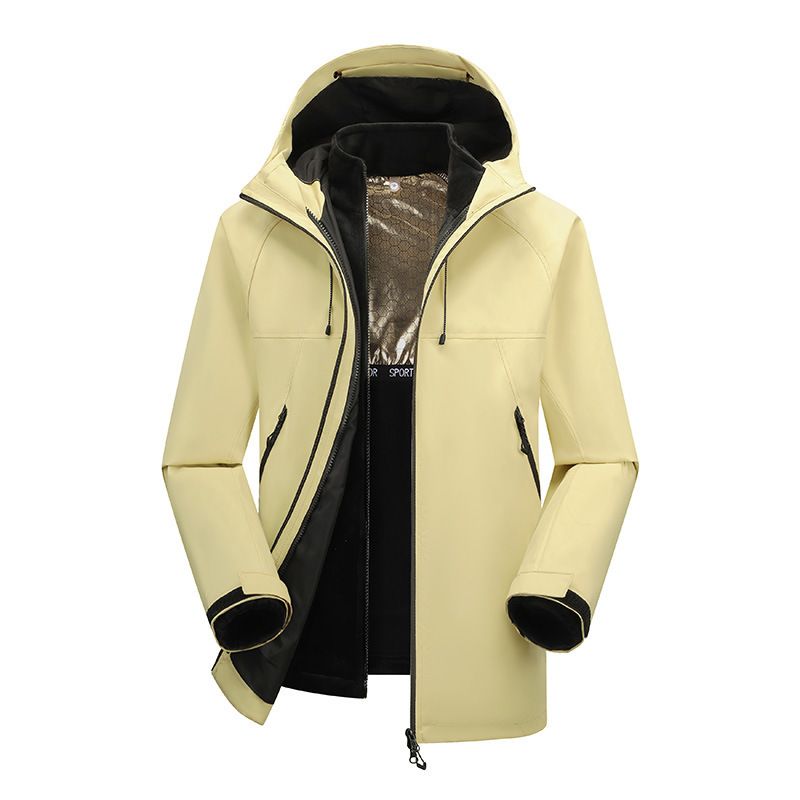 Mountain Style Hard Shell For Men Women, 3-in-1 Spring And Autumn Color Block Hooded Windproof Waterproof Hiking Jacket_voghion.com