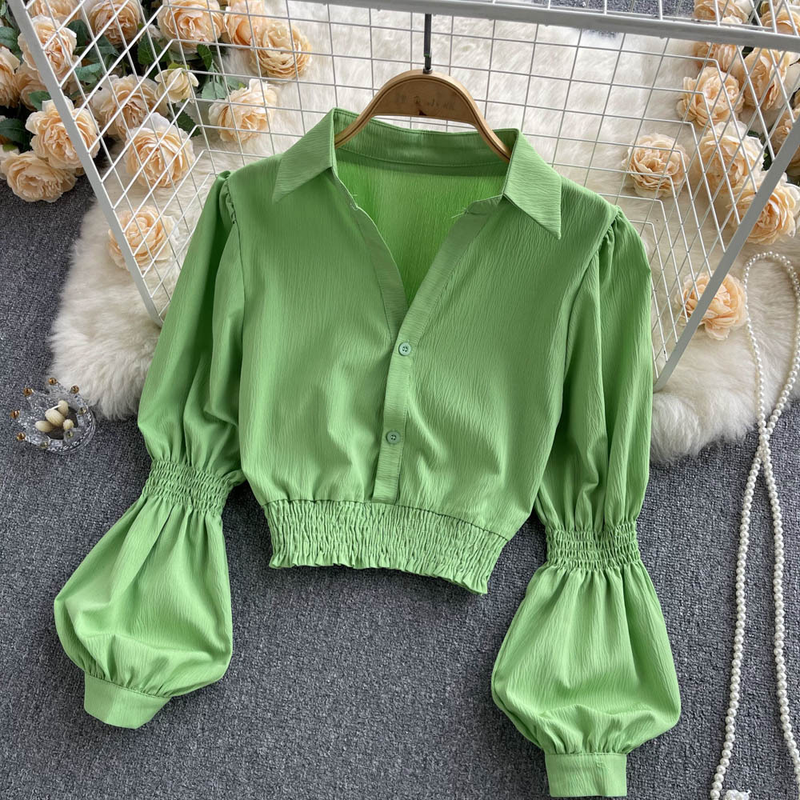 Camicie da donna con maniche a sbuffo, camicie sciancrate, corte, chic, eleganti, belle, eleganti, bianche_voghion.com
