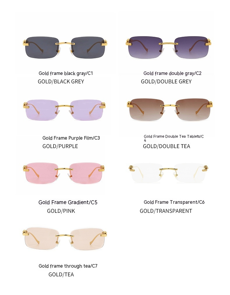 2023 New Hot Selling Cheetah Decorative Frameless Square Sunglasses for Women's Retro Metal Sunglasses Trend for Men's Glasses_voghion.com