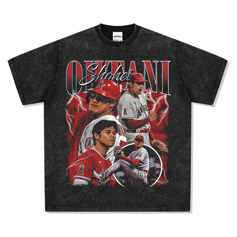 American Style Baseball Print Short T-Shirt Long Sleeve Shohei Ohtani_voghion.com