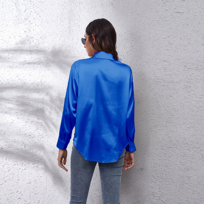 Women's clothing color D shirt satin silk imitation long sleeve shirt_voghion.com