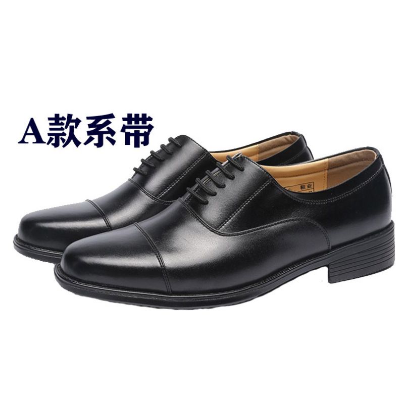 Formal Comfortable Men's Three-Joint Business Black Security Three-Section Head Wedding Cowhide Workwear Professional_voghion.com