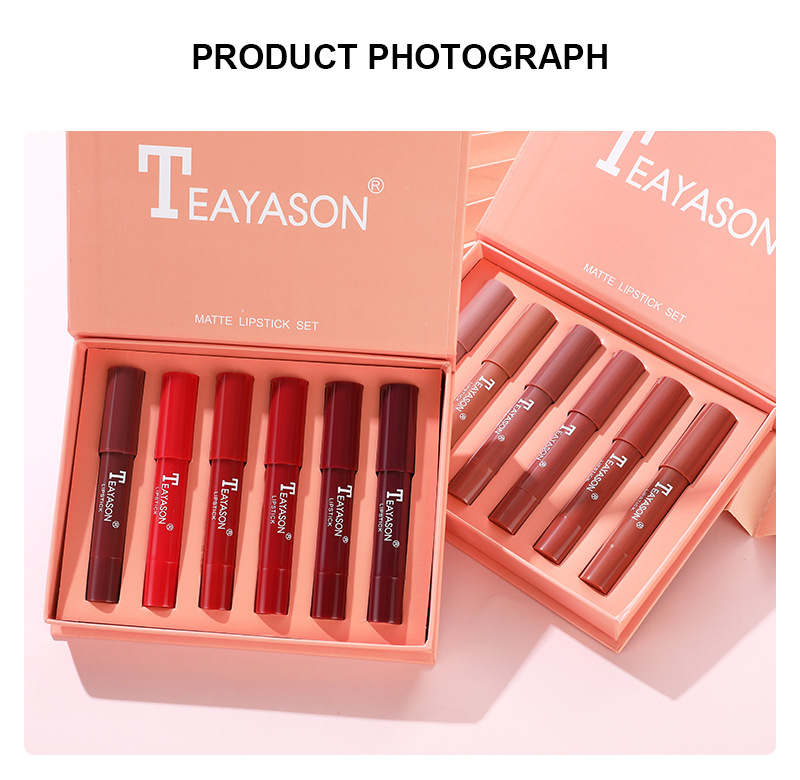 6-Piece Non-Stick Cup Matte Lipstick Pen Set Gift Box - Including Shades Of Nude Mauve And Bold Red_voghion.com