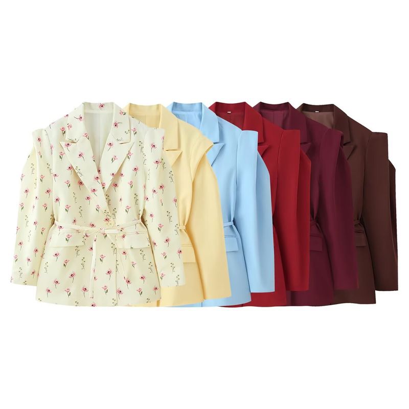 "Elegant Inspired Belted Blazer With Wide Shoulder Pads Stylish Ties Oversized Fit, Long Sleeve, Versatile Streetwear For Women (S/M/L, )_voghion.com