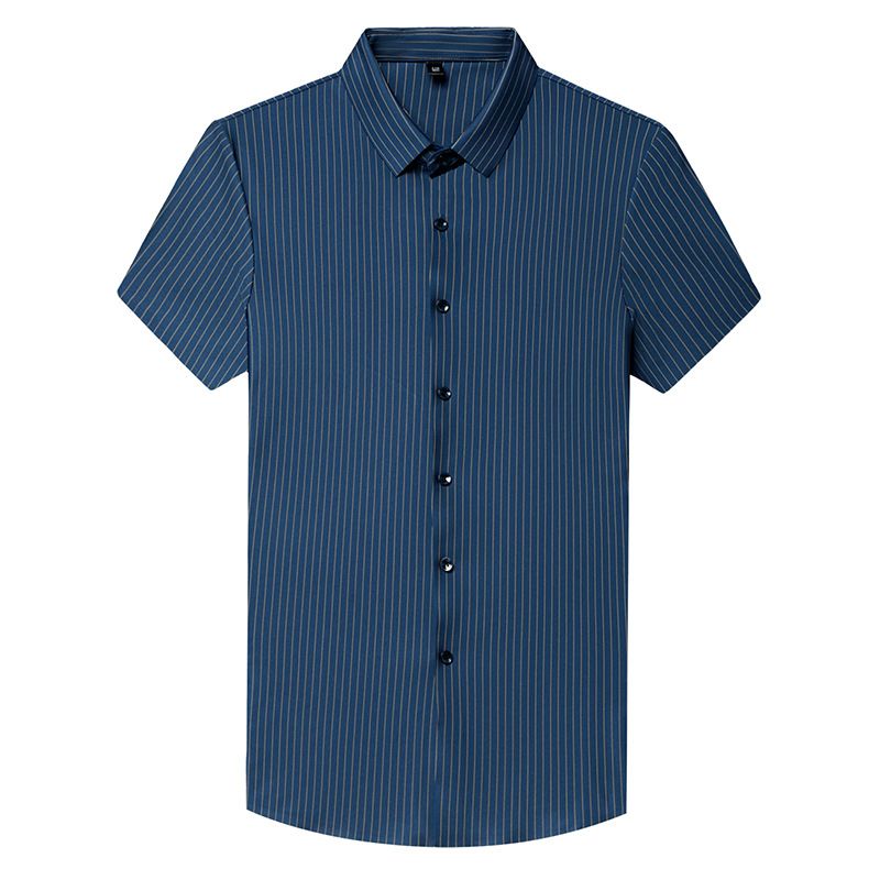 Camicia da uomo CT Ice Silk elasticizzata a maniche corte, estiva, casual, da lavoro, con stampa a righe sottili_voghion.com