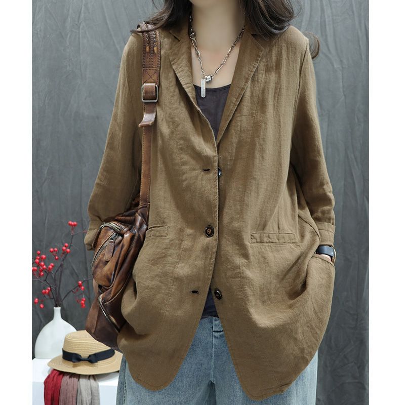 Giacca in cotone e lino, nuova primavera, comoda, casual, versatile, autunnale, da donna_voghion.com