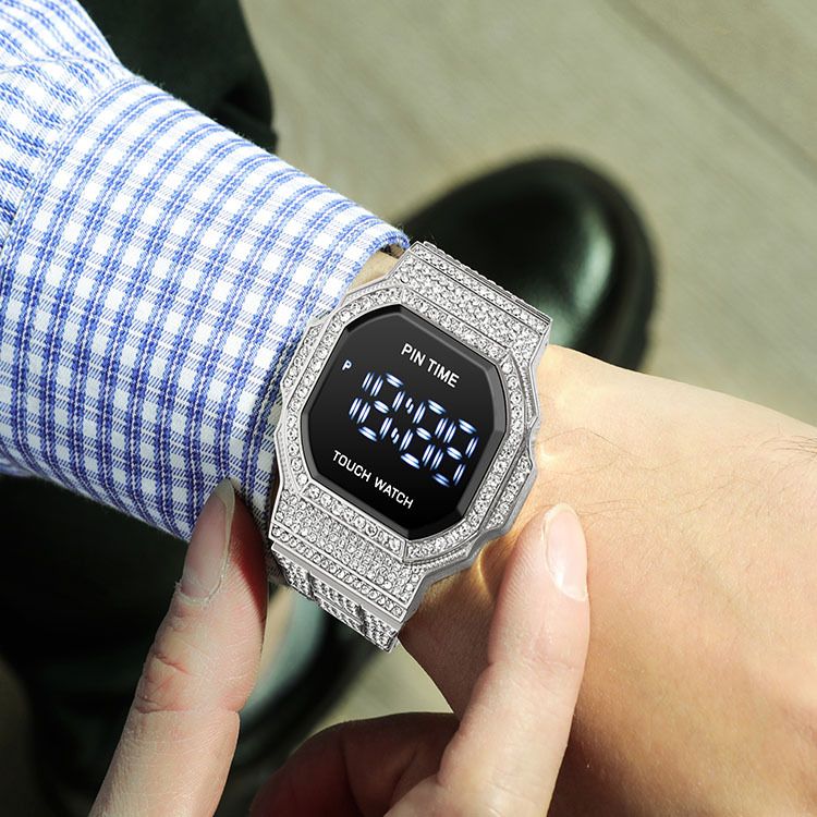 Men's Digital Quartz Watch With Diamond Accents - Waterproof Business Casual Wristwatch - Slim Square Dial (37mm) - Rose Gold/Silver/Black_voghion.com