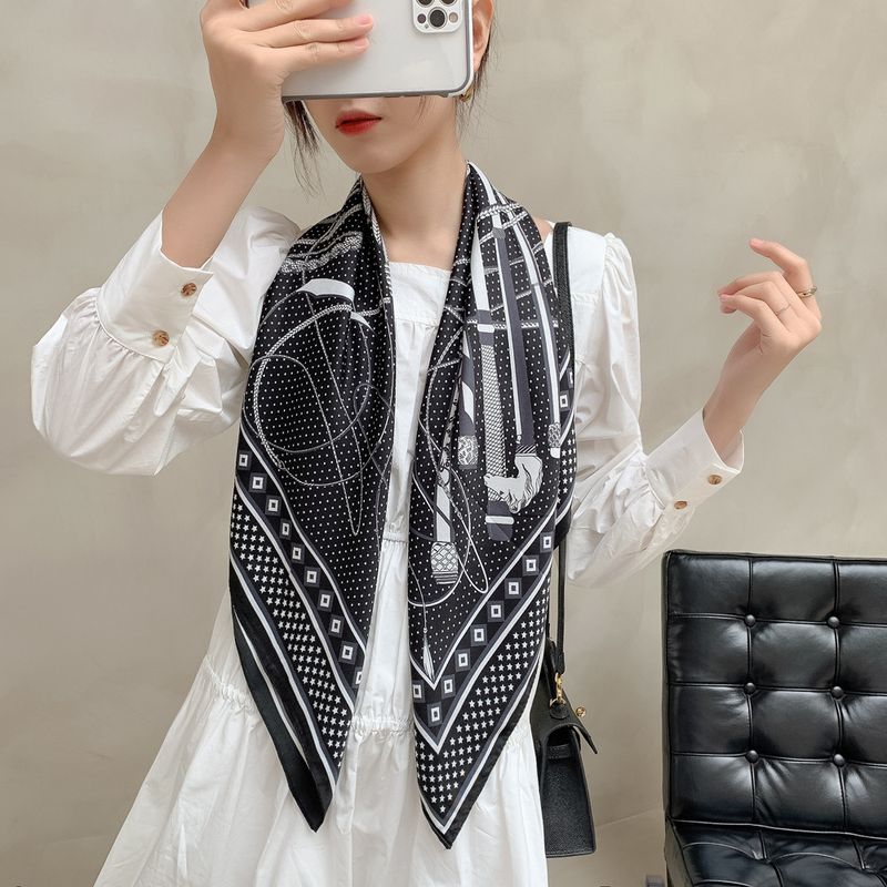 90cm unregelmäßiges Design Simulation Temperament Seidenschal Stirnband Riemen atmungsaktiv Sonnenschutz_voghion.com