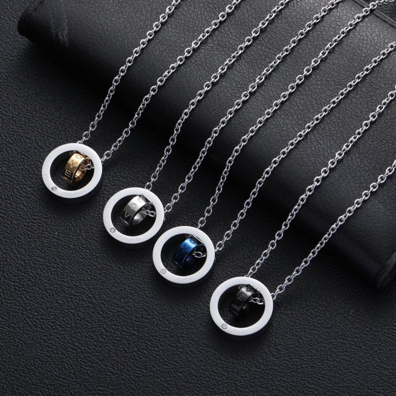Collana con ciondolo geometrico hip hop, unisex, in acciaio al titanio, con doppio cerchio, minimalista, per uomo e donna_voghion.com